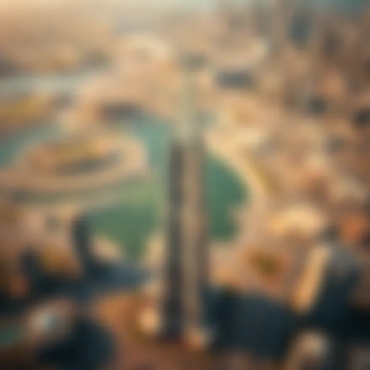 Aerial view highlighting The Crescent Tower's strategic location in Dubai
