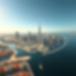 Aerial view of Al-Jadaf showcasing its modern skyline and waterfront.