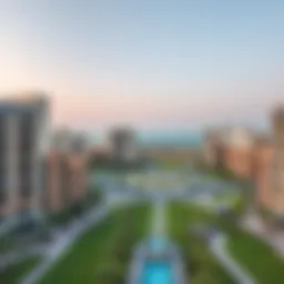 Aerial view of Townsquare Al Qudra showcasing its modern architecture and green spaces