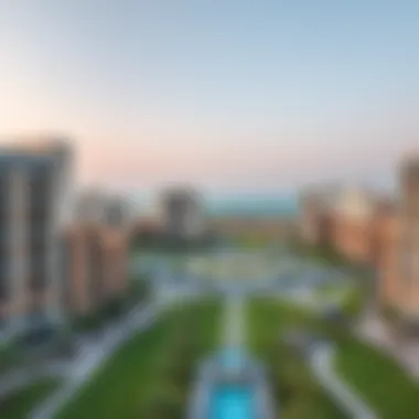 Aerial view of Townsquare Al Qudra showcasing its modern architecture and green spaces