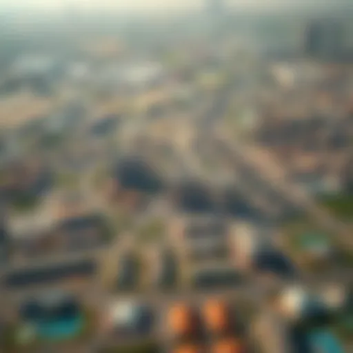 Expansive Layout of Al Maktoum City Aerial view of Al Maktoum City showcasing its expansive layout