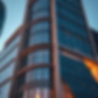 Architectural details showcasing the façade of Burj Daman