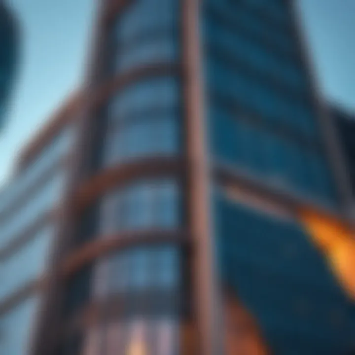 Architectural details showcasing the façade of Burj Daman