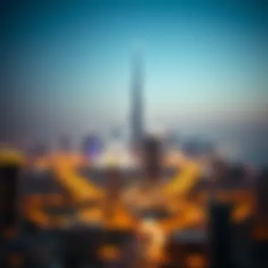 Panoramic view of Dubai skyline featuring برج الدانه
