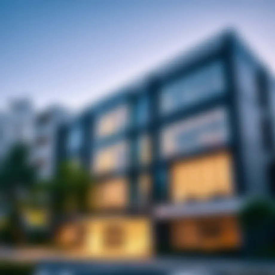 Architectural facade of University View Building showcasing modern design