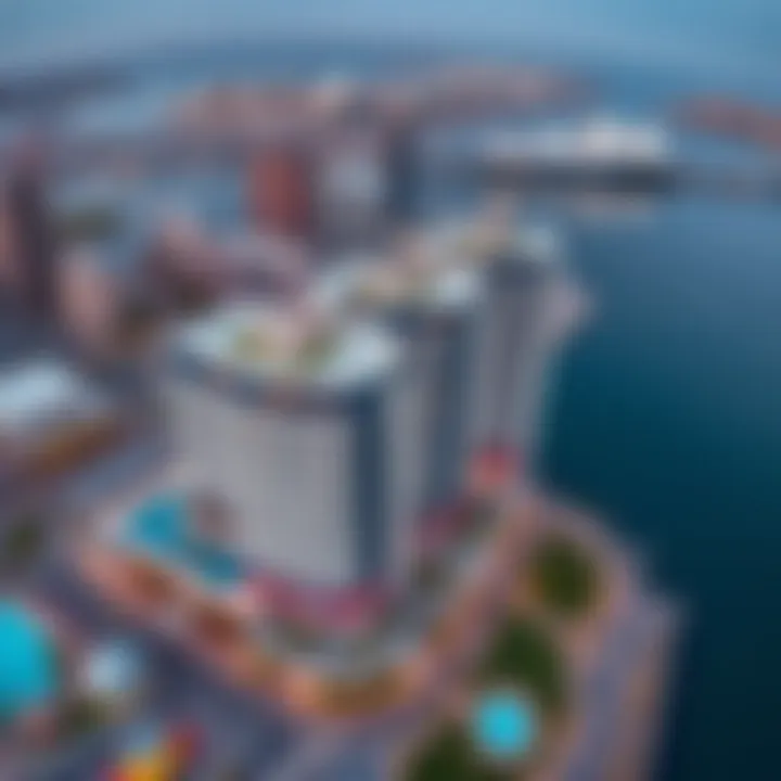 Aerial view of the dynamic surroundings of Vida Dubai Creek Harbour