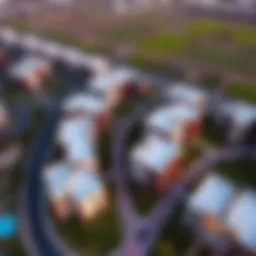 Aerial view of Villanova community showcasing its modern architecture and green spaces.