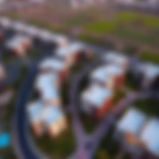 Aerial view of Villanova community showcasing its modern architecture and green spaces.