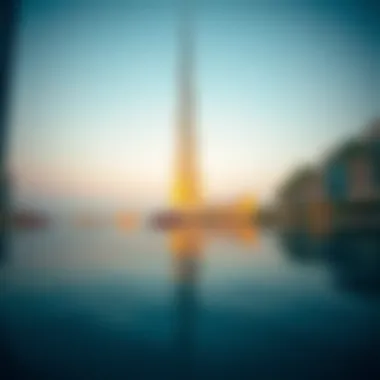 Yas Tower reflecting in the surrounding water