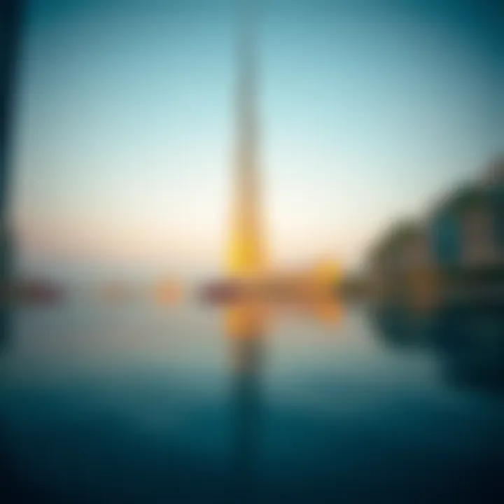 Yas Tower reflecting in the surrounding water