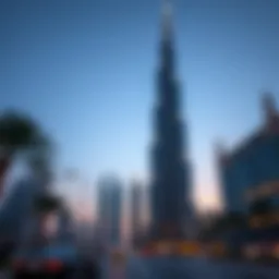 Stunning view of Yas Tower at sunset