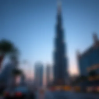 Yas Tower at Dusk Stunning view of Yas Tower at sunset